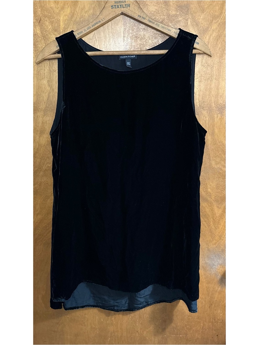 Eileen Fisher Black Velvet Sleeveless Tunic Top Witchy Old Money Minimalist Goth